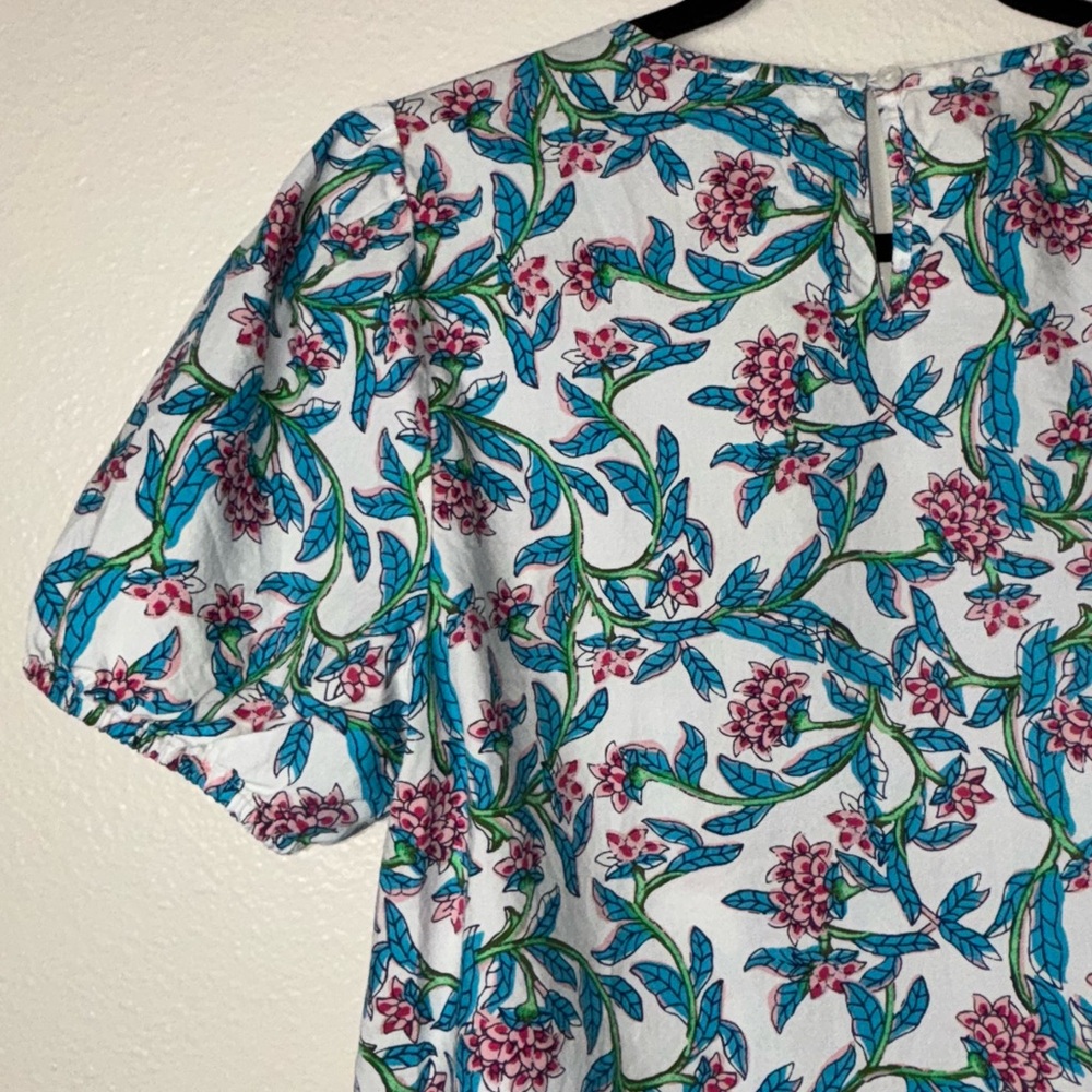 J. Crew Puff-sleeve Top Women's Size Large in Pink/blue floral Print 100% cotton - Picture 10 of 16